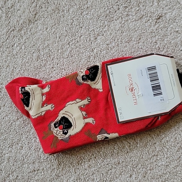 ANTLER PUG WOMENS CREW SOCKS Red Reindeer SockSmith - Picture 4 of 5